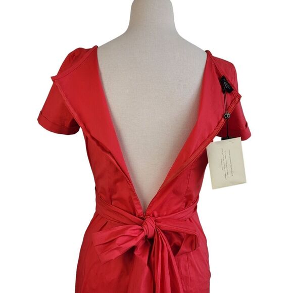 NEW Talbots Babydoll Poplin Wrap Front Mini Dress Size 4 Coral Bow Short Sleeve - Picture 7 of 12